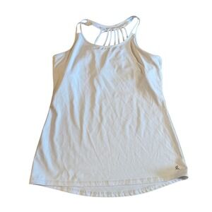 Kyodan Womens White Strappy Cage Back Activewear Tank Top Built-In Bra L